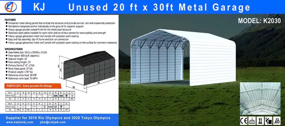 20FT x 30FT Steel Carport / Storage Shelter