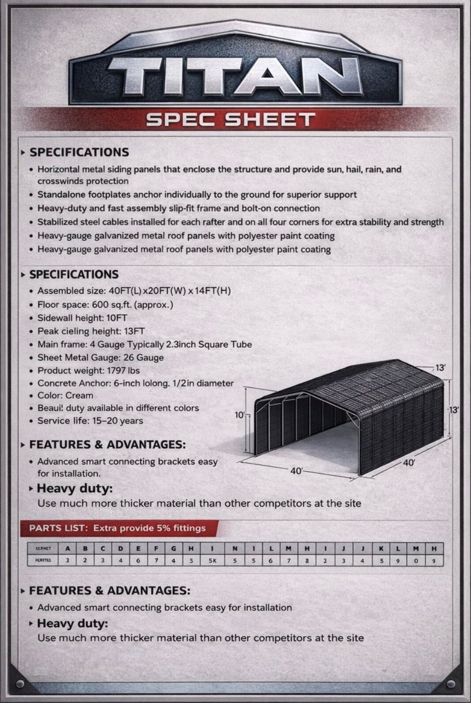 40ft x 20ft Steel Carport Shelter Ireland – Galvanised Metal Full Kit
