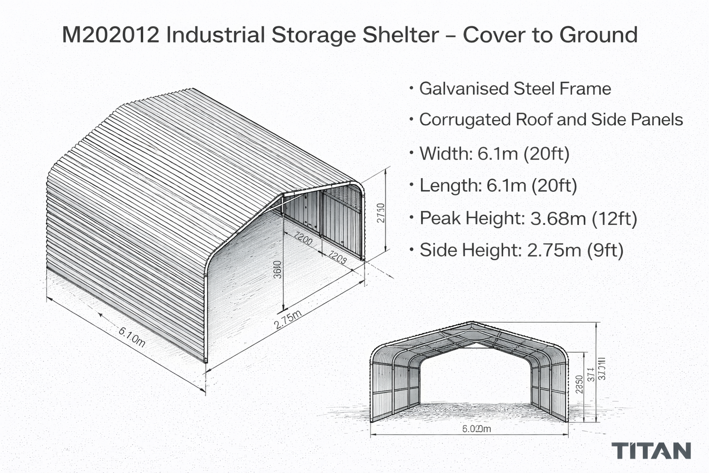 20ft x 20ft Galvanised Steel Carport Ireland – Heavy Duty Industrial Shelter
