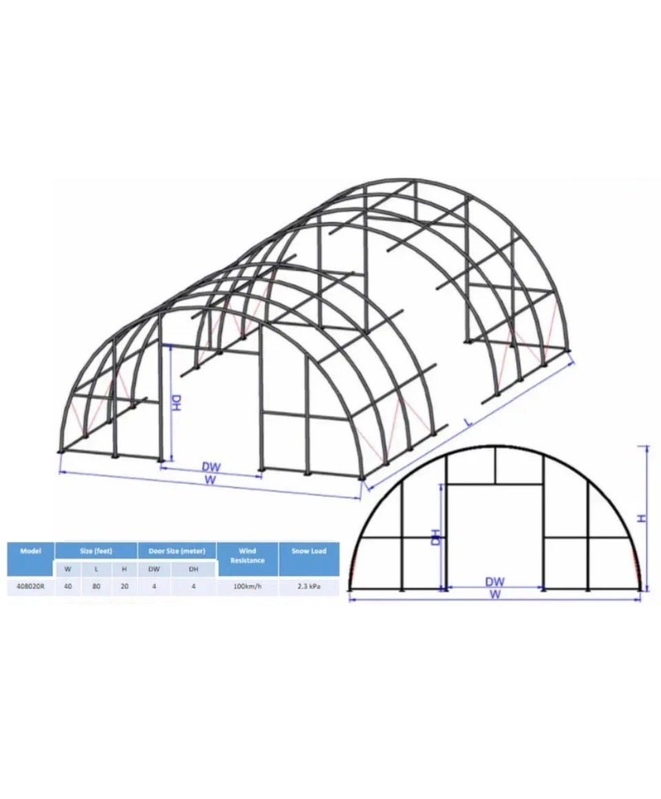 40ft x 80ft Industrial Storage Shelter (Heavy Duty, Full Kit)