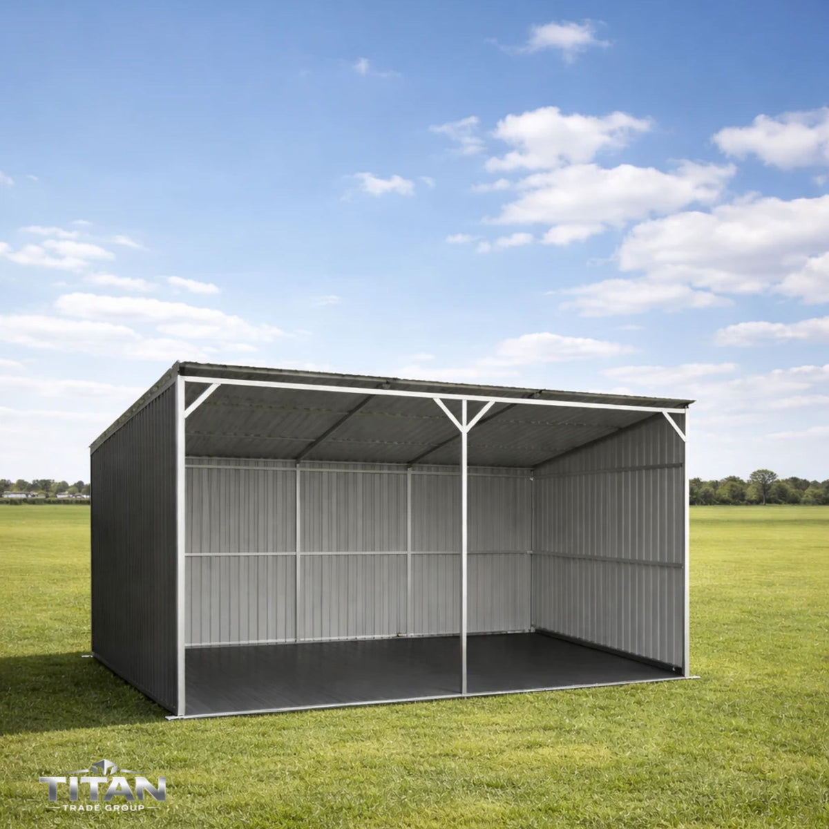 M1220 12 x 20ft Steel Livestock Field Shelter (Galvanised, Open Front)