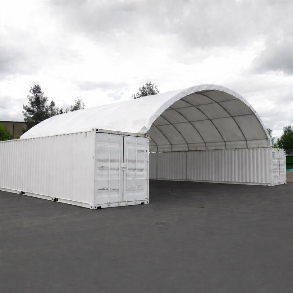 40ft x 40ft Container Shelter (Extra Heavy Duty 900g PVC, Rear Wall )