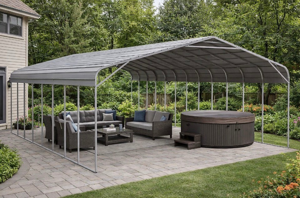 40ft x 20ft Steel Carport Shelter Ireland – Galvanised Metal Full Kit