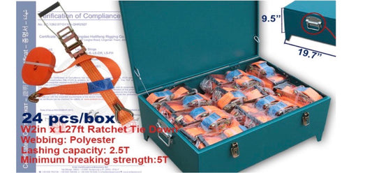 24pc Heavy Duty Ratchet Straps Set (2” x 27ft) – 2.5T Load Capacity