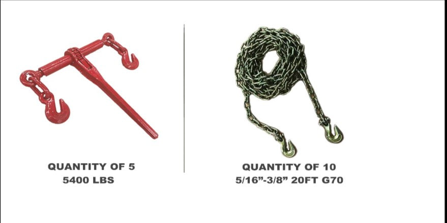 Heavy Duty Chain & Load Binder Set – 20ft G70 (2 Chains + Ratchet Binder