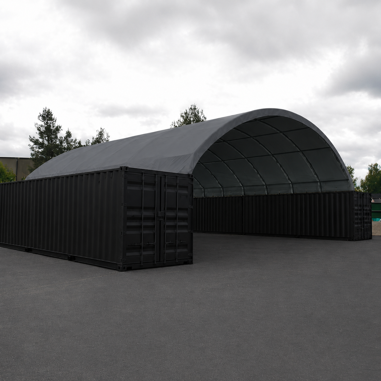 40ft x 40ft Container Shelter (Extra Heavy Duty 900g PVC, Rear Wall ) Dark Grey
