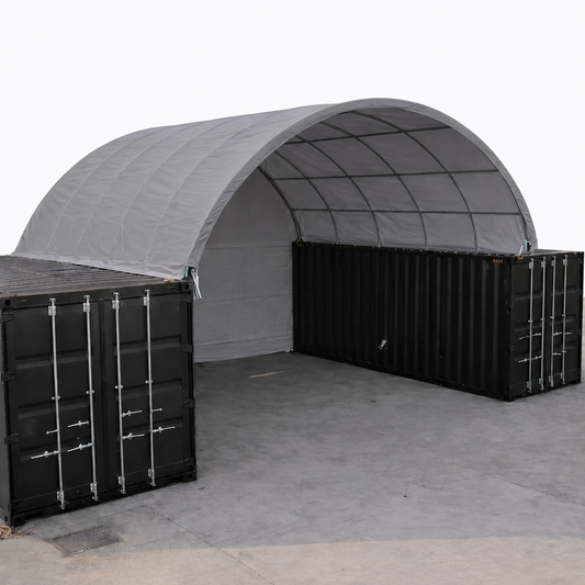 20ft x 20ft Container Shelter (Extra Heavy Duty 900g PVC, Rear Wall)