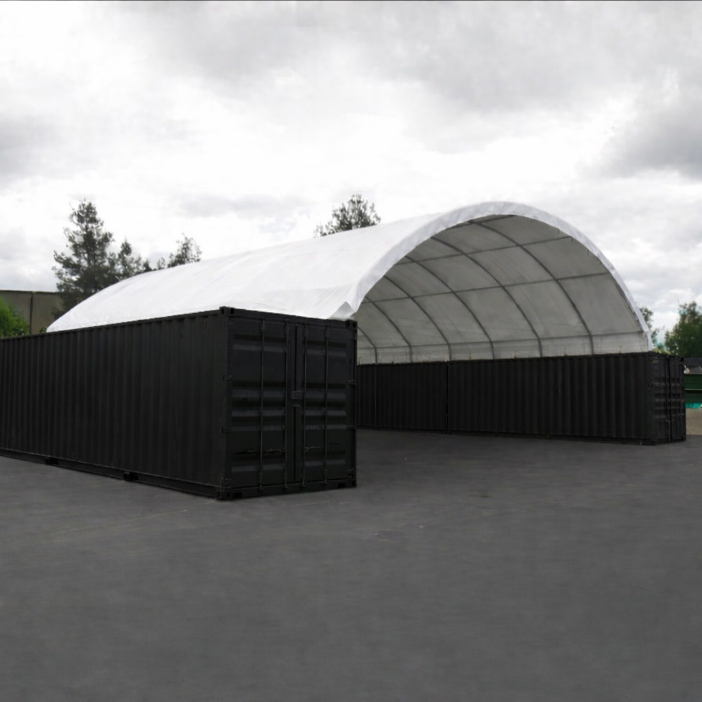 40ft x 40ft Container Shelter (Extra Heavy Duty 900g PVC, Rear Wall )